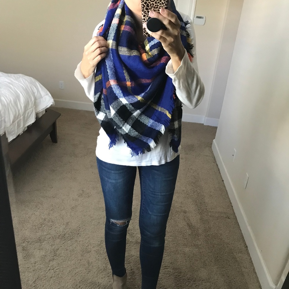 Blue and black plaid blanket scarf